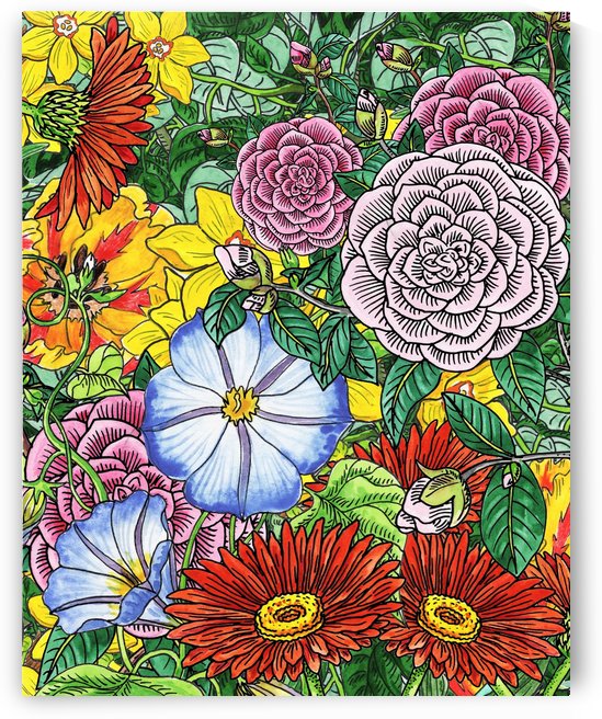 Watercolor Botanical Flowers Garden Flowerbed III by Irina Sztukowski