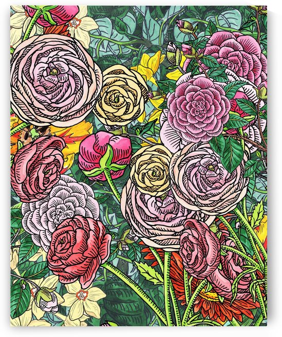 Watercolor Botanical Flowers Garden Flowerbed V by Irina Sztukowski