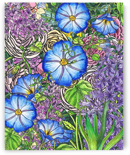 Watercolor Botanical Flowers Garden Flowerbed VI by Irina Sztukowski