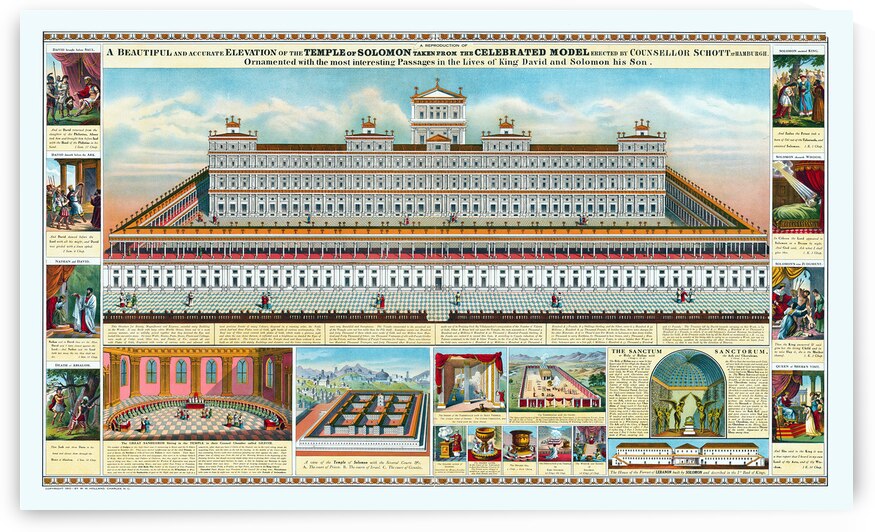 1910 View of the Temple of Solomon – Architectural Reconstruction Illustration of the Ancient Hebrew Temple Based on Biblical Descriptions and Early 20th Century Theological Interpretation by History In Your Home