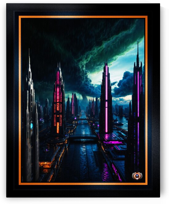 Futuristic Cyberpunk Metropolis Amidst Clouds Of Stormy Skies Awe-Inspiring AI Concept Art by Xzendor7 by xzendor7