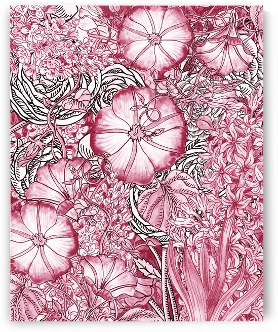 Watercolor Botanical Flowers Garden Pink Flowerbed VI by Irina Sztukowski