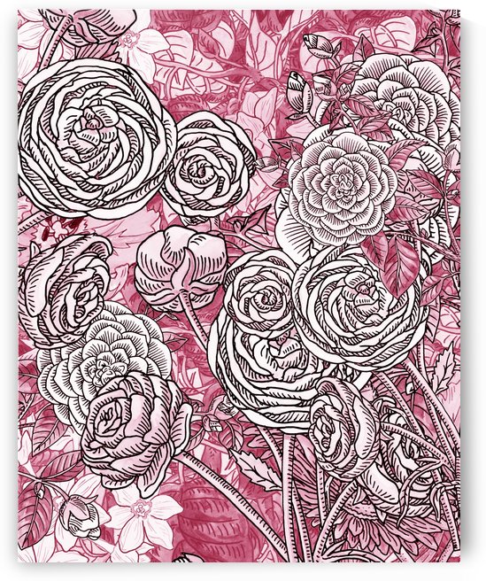 Watercolor Botanical Flowers Garden Pink Flowerbed V by Irina Sztukowski