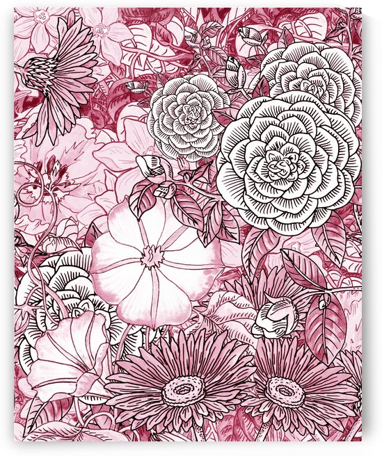 Watercolor Botanical Flowers Garden Pink Flowerbed III by Irina Sztukowski