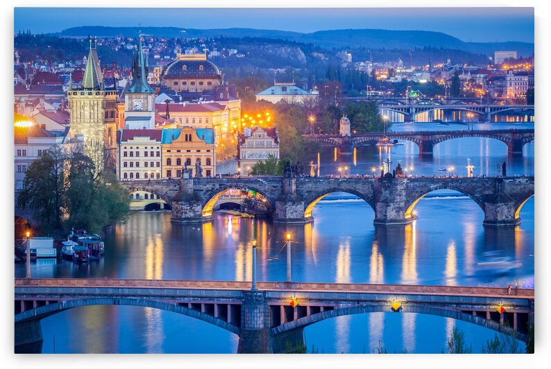 Panoramic view of Prague bridges over Vltava river by Dmitry Rukhlenko