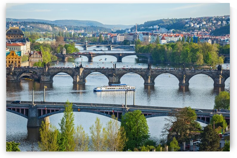 Panoramic view of Prague bridges over Vltava river by Dmitry Rukhlenko