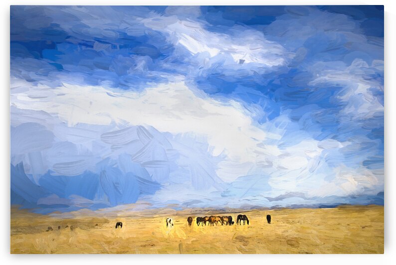 Wild Mustang Herd Grazing Abstract X100 by Rich Franco