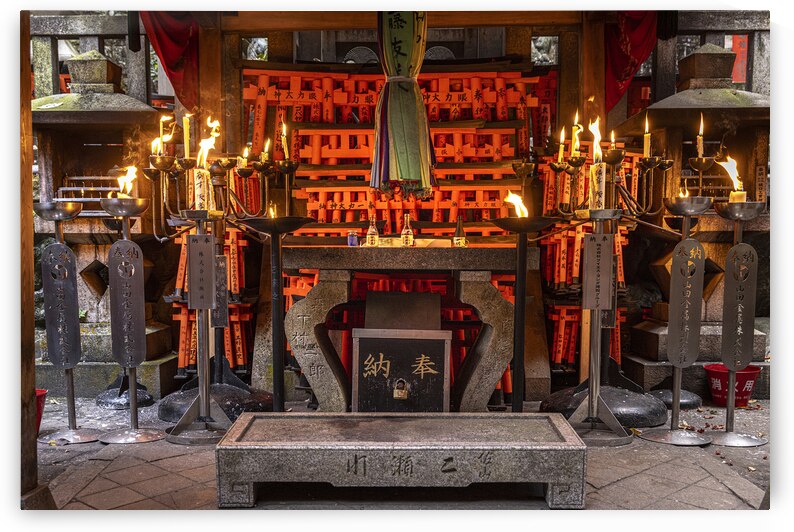 japanese shrine covered with orange torii gates by Gualtiero Boffi