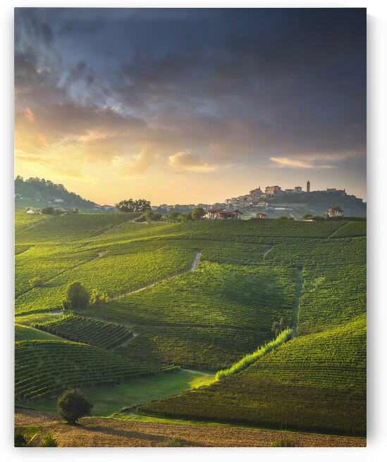 Langhe vineyards landscape and La Morra village by Stefano Orazzini