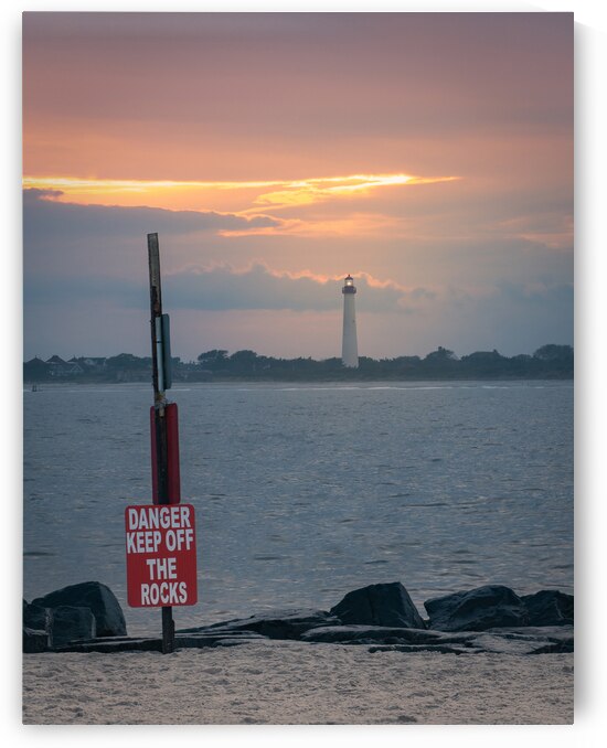 Cape May Beach Lighthouse and Danger Sign by Jason Fink