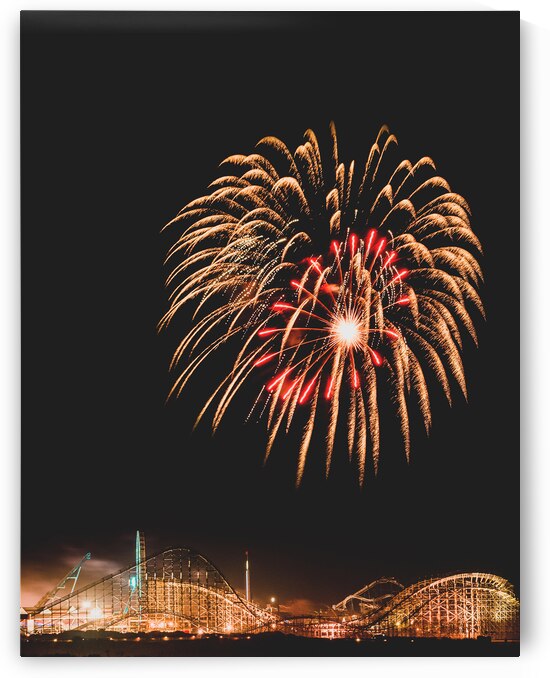 Wildwood Boardwalk Fireworks Over Roller Coaster by Jason Fink