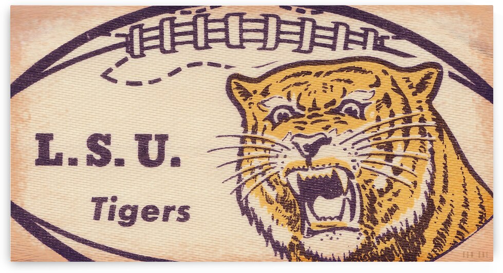vintage 1960s lsu tiger football art by Row One Brand