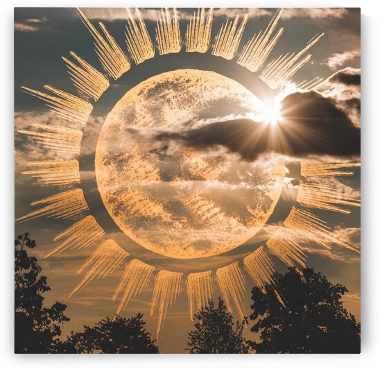 A large golden sun with rays extending outward by Kawtar el harda