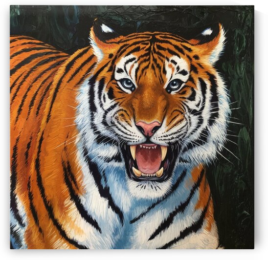 A painting of a tiger with orange stripes by Kawtar el harda