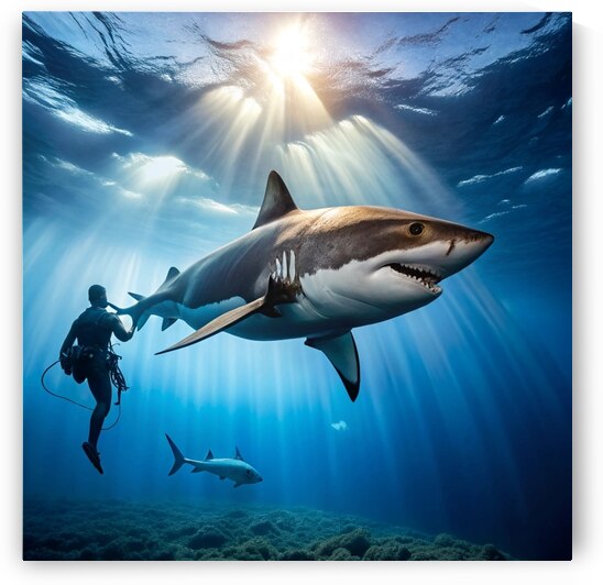 shark encounter  a diver swimming peacefully alon by Alaa khaled
