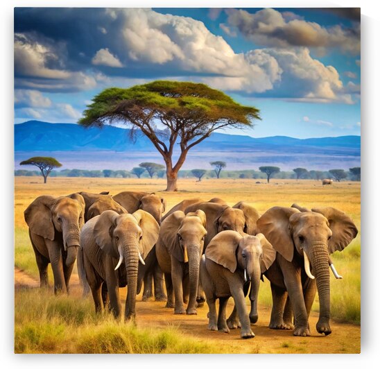 elephant herd  a group of elephants walking throu by Alaa khaled