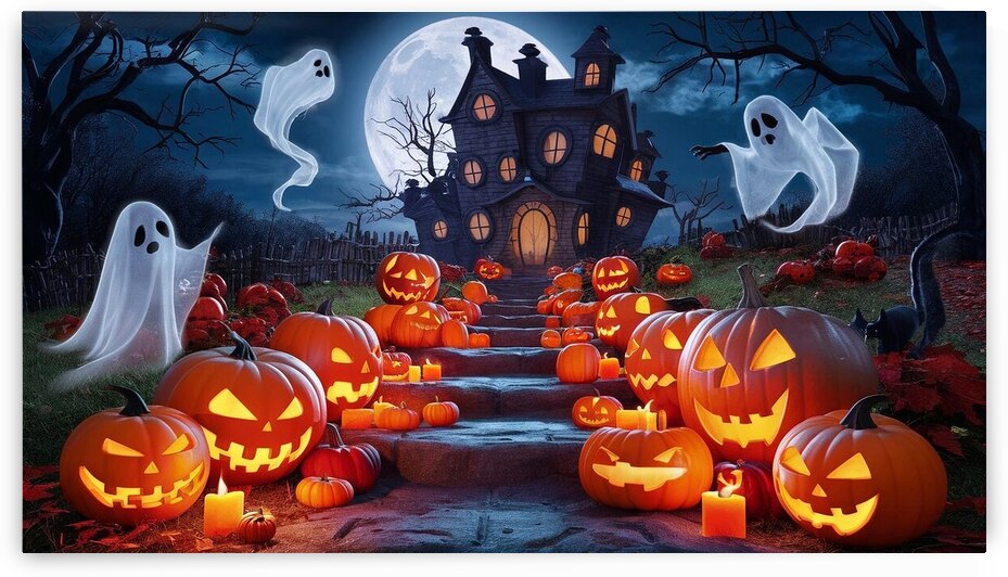 a spooktacular halloween scene featuring a haunte by Alaa khaled