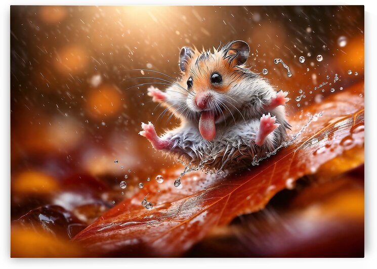 Playful Hamster in the Rain by Anne Laure GOUPIL