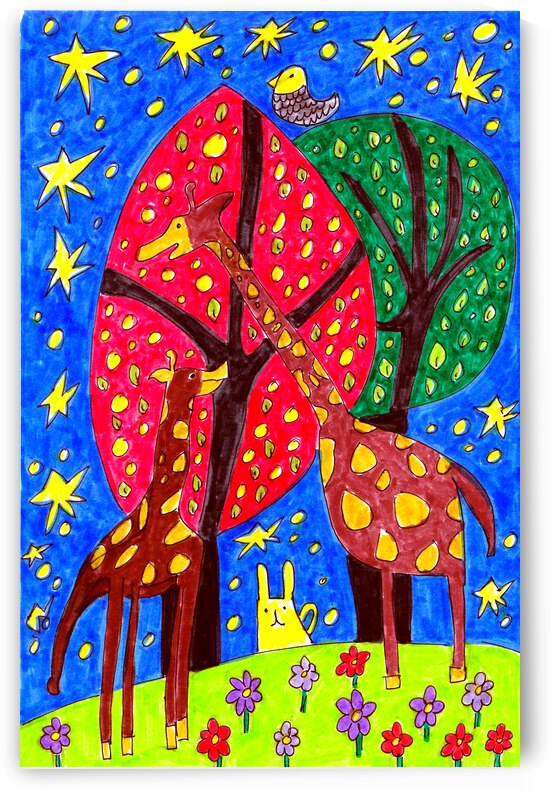 Abstract Doodle Art Giraffes- Mother and Child  by Catriona Roberts Nature Photography and Designs