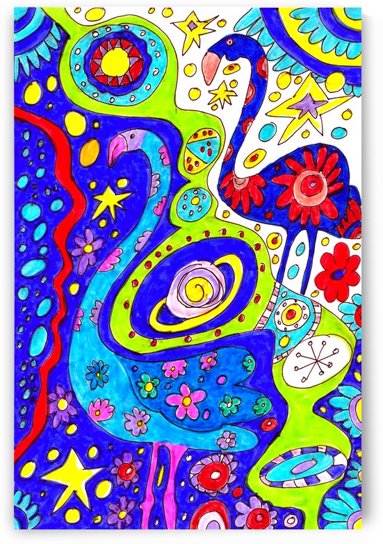 Abstract Doodle Art Flamingos by Catriona Roberts Nature Photography and Designs