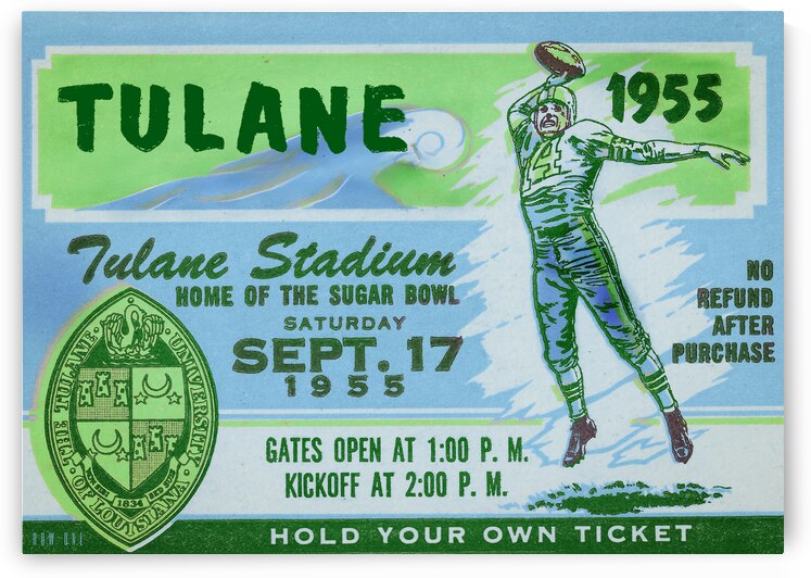 1955 Tulane Football Ticket Remix Art by Row One Brand