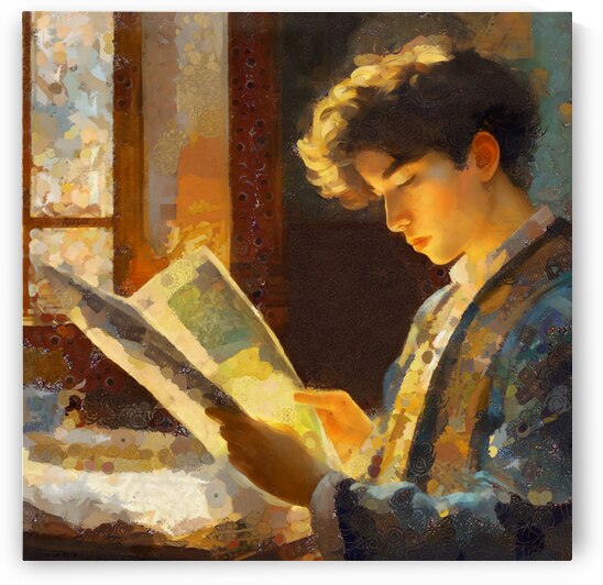 Vintage Style Cute Boy Reading the Sunday Paper Painting  by Sandy Richter