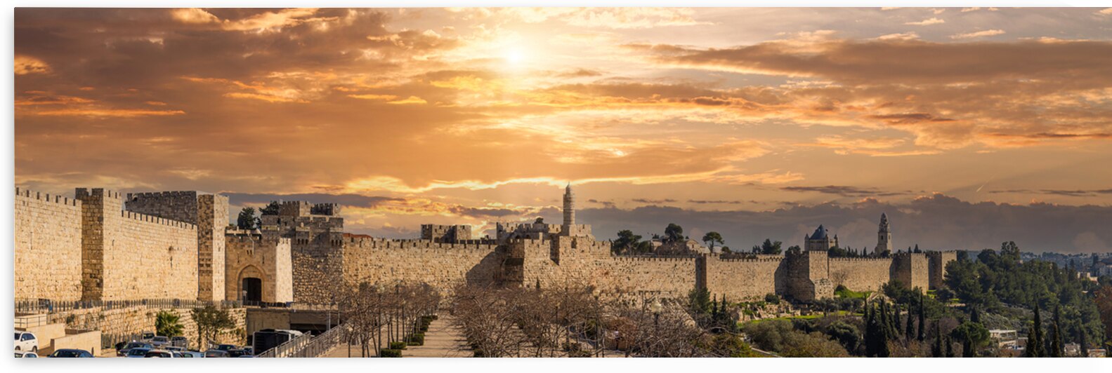 Israel Panoramic skyline view of Jerusalem Old City in historic center with Tower of David in the background by Elijah Lovkoff