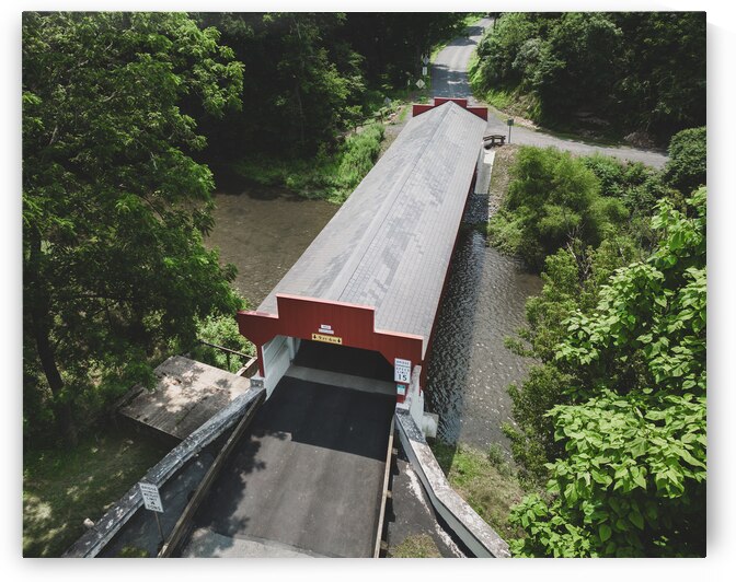 Geiger Covered Bridge Aerial Long View by Jason Fink
