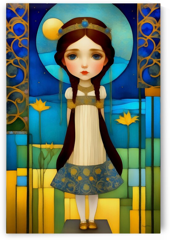 Cute Sad Kawaii Art Nouveau Style Girl Painting by Sandy Richter