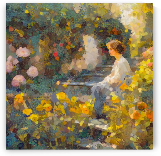 Woman Enjoying Relaxing Moment in the Garden Painting by Sandy Richter