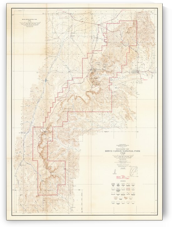 1947 Topographic Map of Bryce Canyon National Park – Detailed Elevation Lines and Geological Features of Southern Utah’s Iconic Rock Formations by History In Your Home