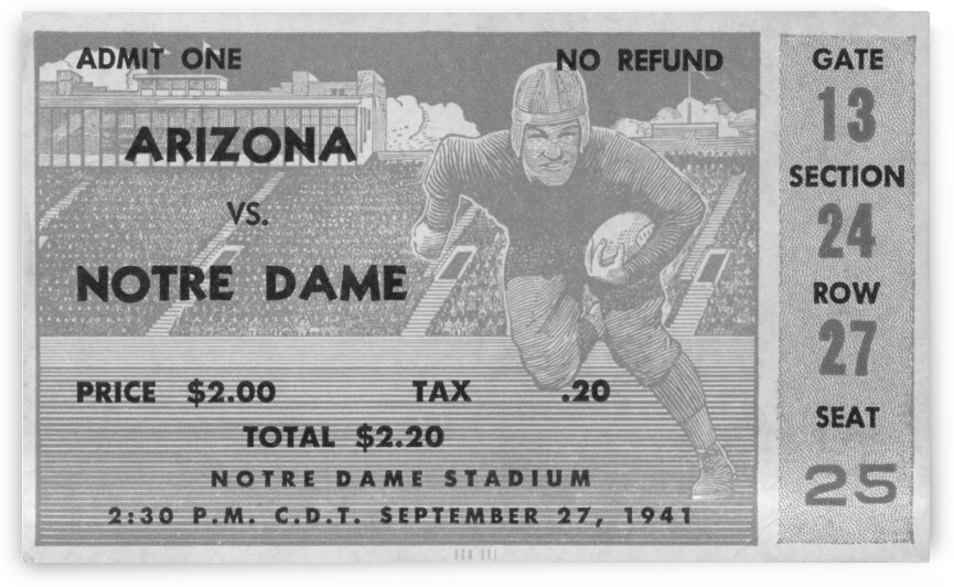1941 Notre Dame vs. Arizona Black and White Remix by Row One Brand