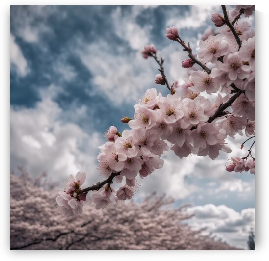 Blossoms in full bloom slightly windy light cloudy sky by AIGALLERY