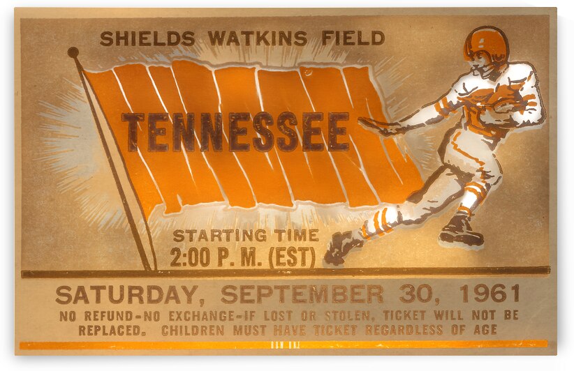 2024 Christmas Sports Gift Ideas | 1961 Tennessee Vols Football Ticket Remix Art by Row One Brand