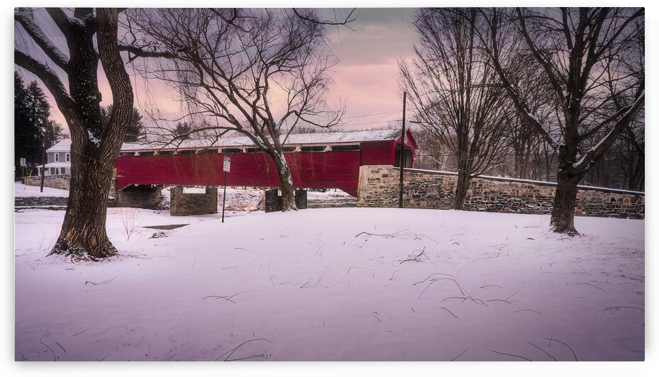 Wehrs Mill Covered Bridge Winter Wide Angle by Jason Fink