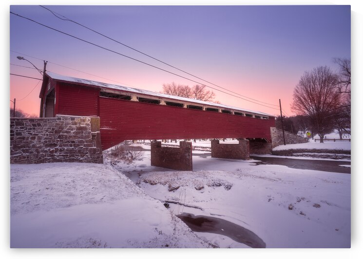 Wehrs Covered Bridge Winter Sunrise by Jason Fink