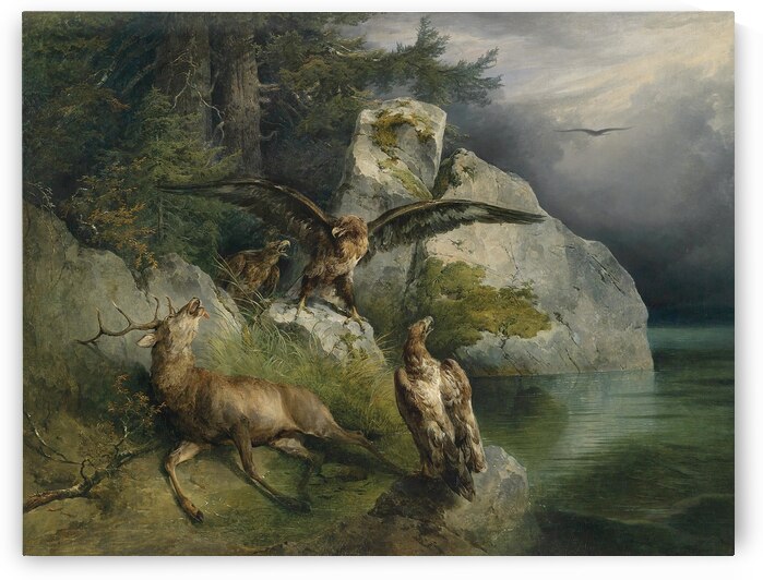 Adler und sterbender Hirsch [Eagles and Dying Stag] [1836] by Friedrich August Matthias Gauermann [1807–1862] by MyCozyFineArt