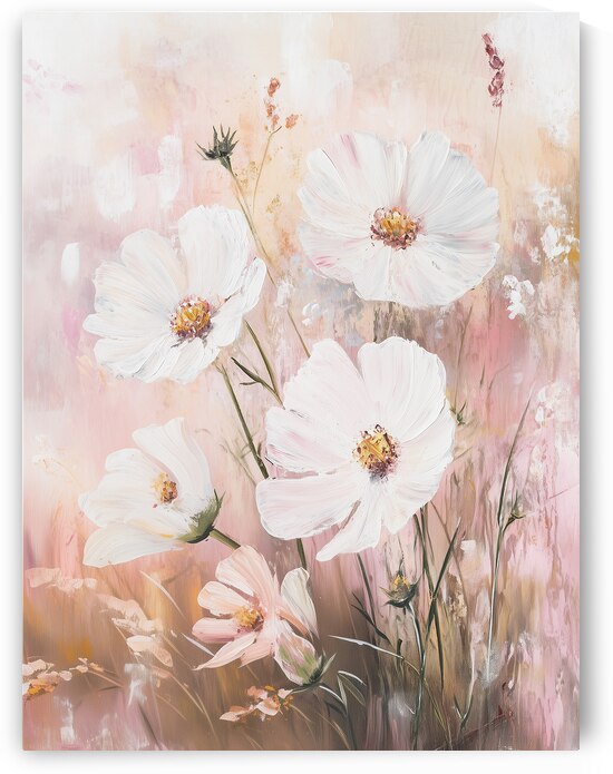 Elegant White Cosmos Flower 0307 by WhisperWillow Studios