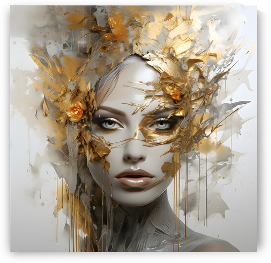 Golden Floral Abstract Woman by Fab Haven