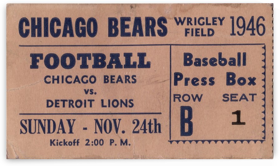 1946 Chicago Bears vs. Detroit Lions Ticket Art by Row One Brand