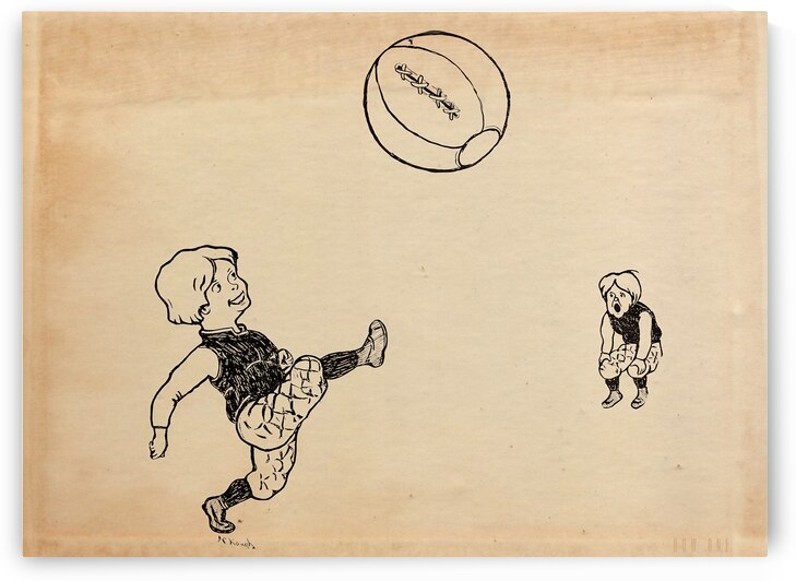 1912 Kids Playing Football by Nan Hough by Row One Brand