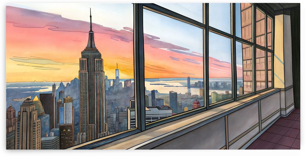 Vanishing Point Cityscape Watercolor by Art by Josh