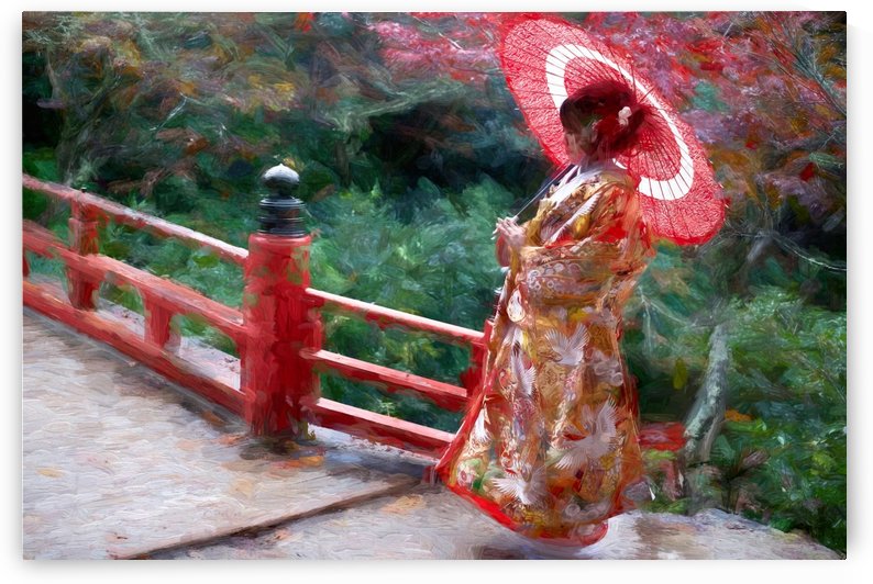 Geisha posing on Japanese bridge by girouArd