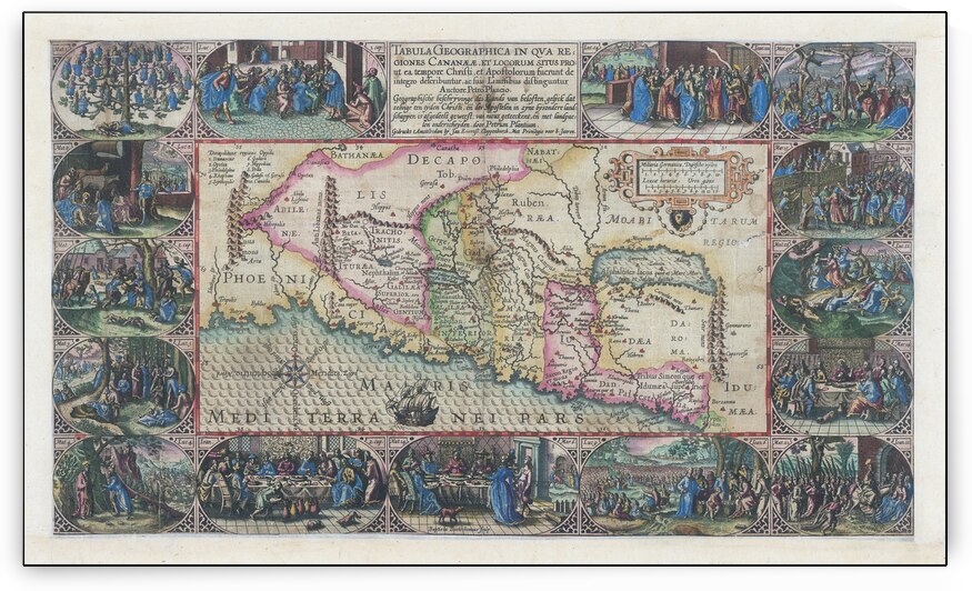 1604 Decorative Map of Canaan – Biblical Cartography Featuring Illustrated Tribes of Israel Ancient Cities and Topography from the Old Testament in a Lavishly Engraved Renaissance Map Style by History In Your Home