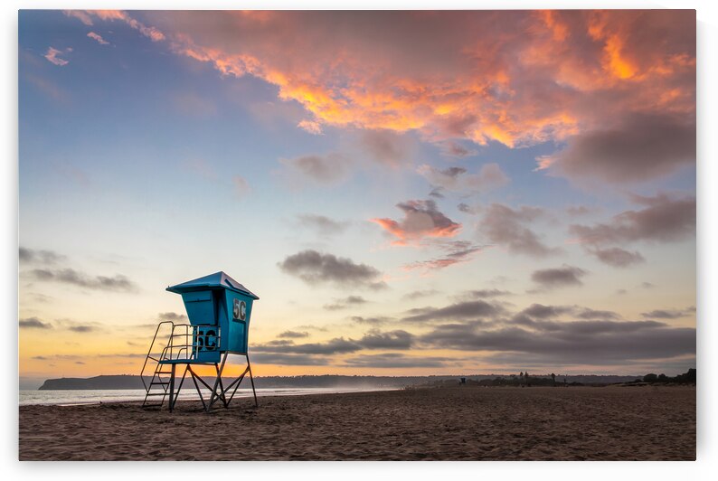 Lifeguard tower at sunset in San Diego by DELPHIMAGES