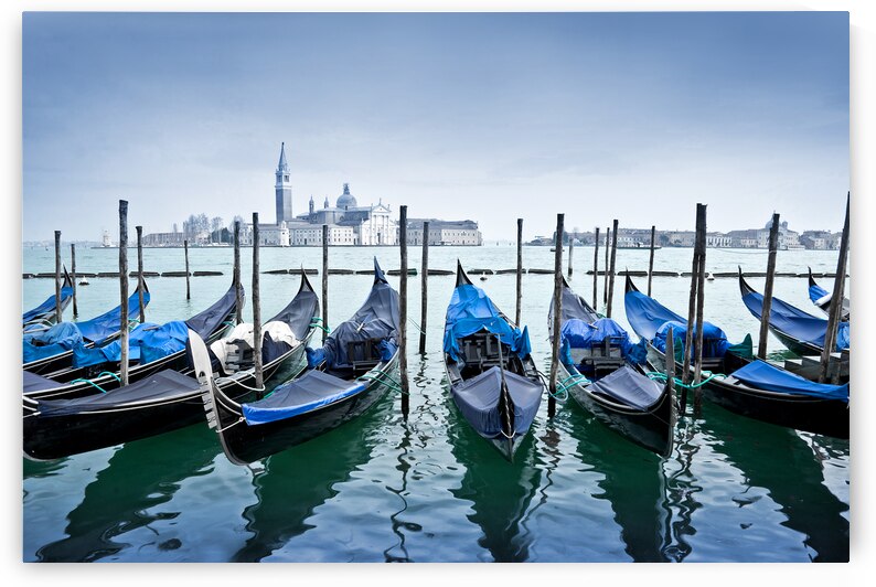 Gondolas in Venice facing San Giorgio Maggiore by DELPHIMAGES