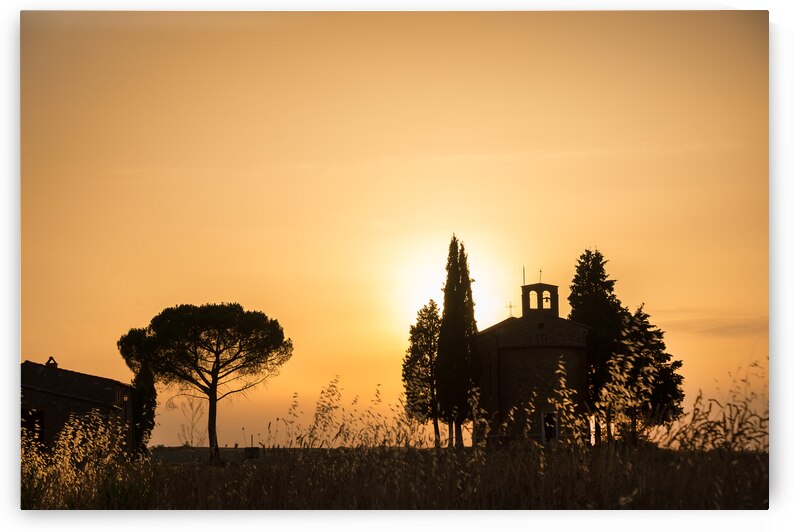 Vitaleta Chapel at sunset Tuscany landscape by DELPHIMAGES