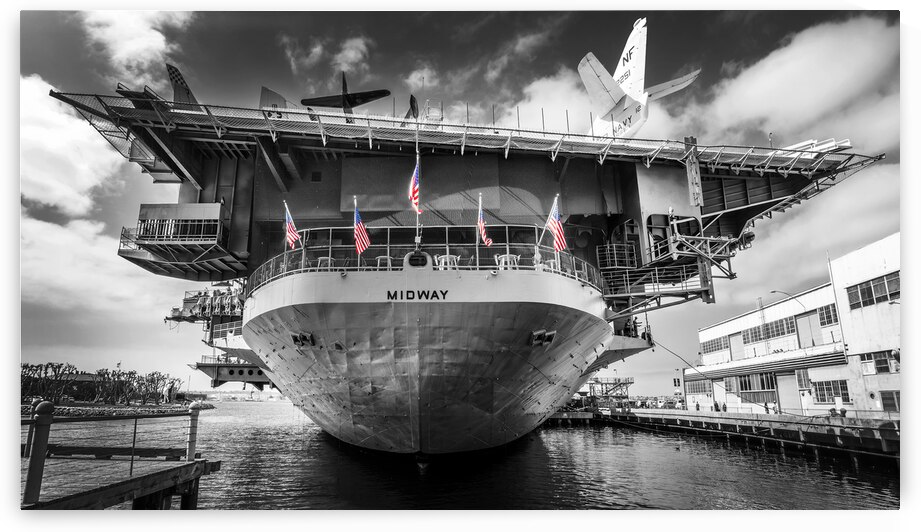 American flags at the stern of the USS Midway San Diego by DELPHIMAGES