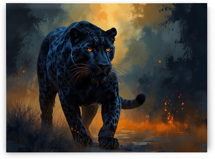 Majestic Black Leopard in Fiery Glow by Fab Haven
