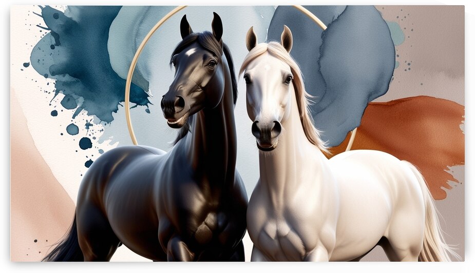 Beautiful watercolor image of two horses: strength and beauty come together by jawad farah
